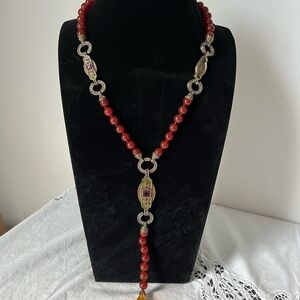 HEIDI DAUS Carnelian Bead Swarovski Crystal Necklace extremely rare! Mint